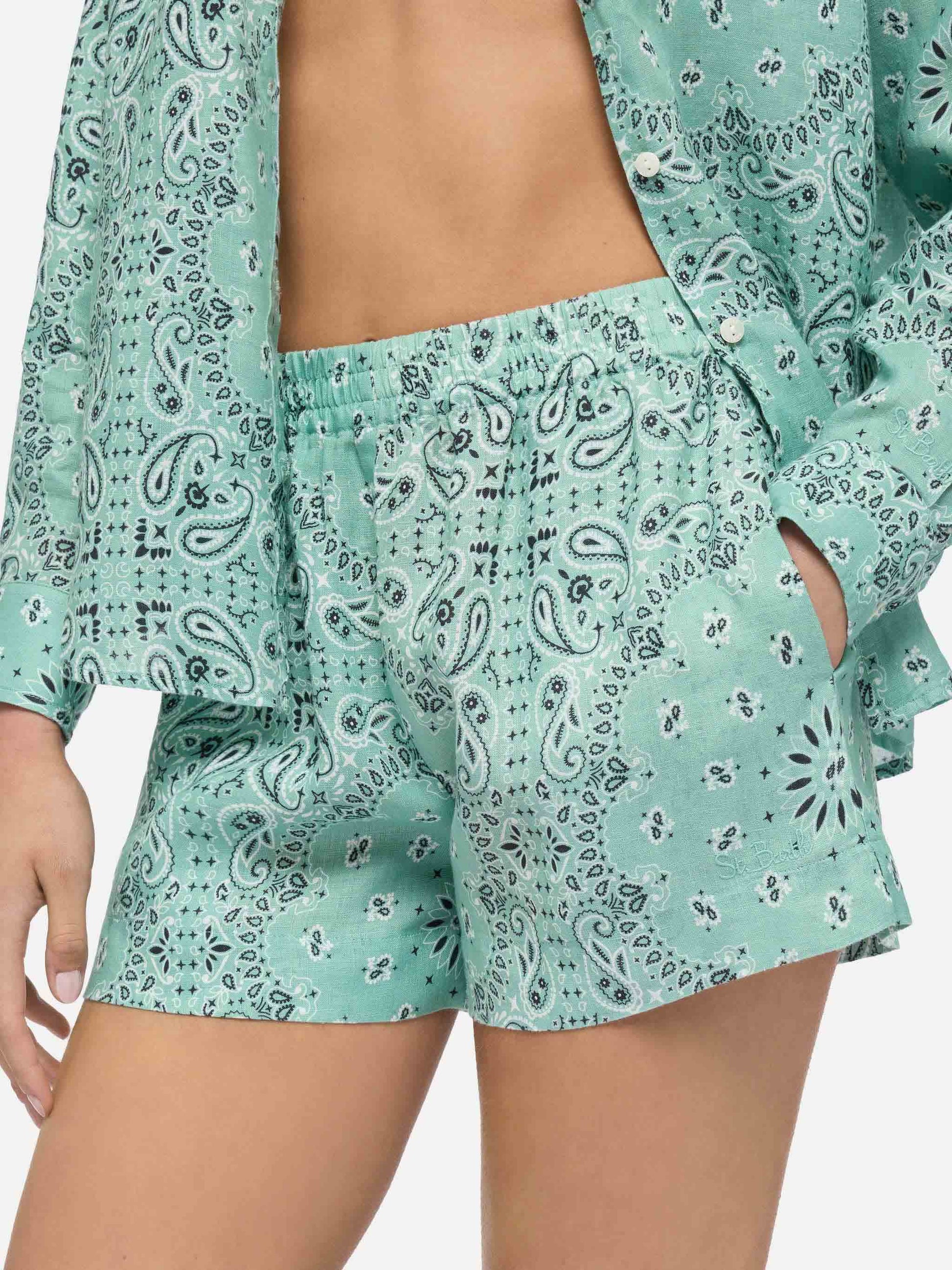 Meave linen pull up shorts with bandanna print - MC2 Saint Barth