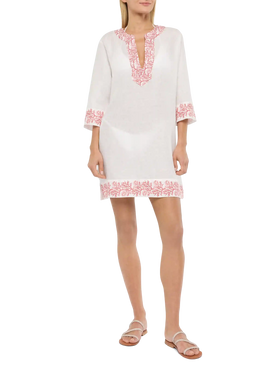Macha linen tunic dress with coral print - MC2 Saint Barth