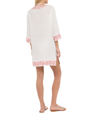 Macha linen tunic dress with coral print - MC2 Saint Barth
