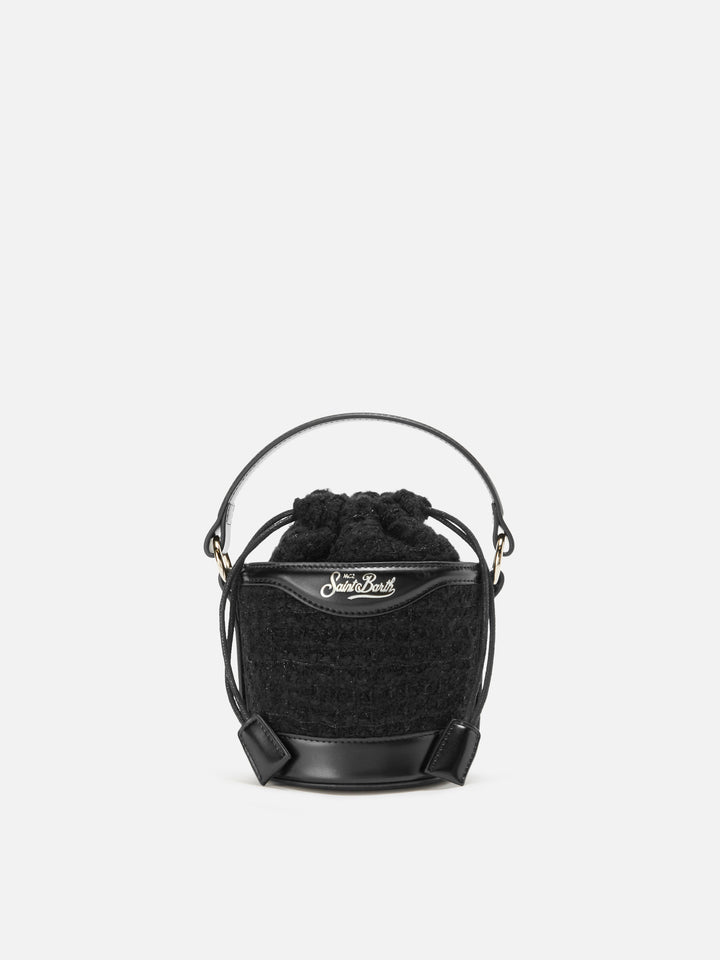 Borsa a secchiello Mila Tweed in misto lana tweed nero