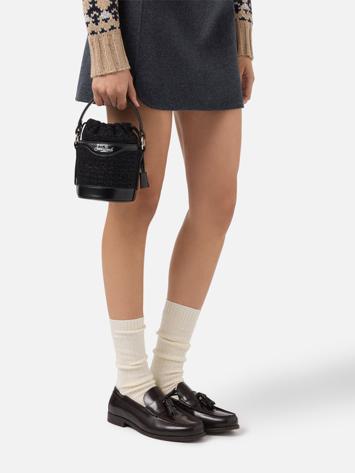 Borsa a secchiello Mila Tweed in misto lana tweed nero