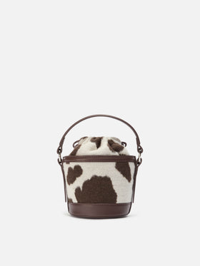 Mila Tweed Bucket Bag in cow-print tweed wool blend