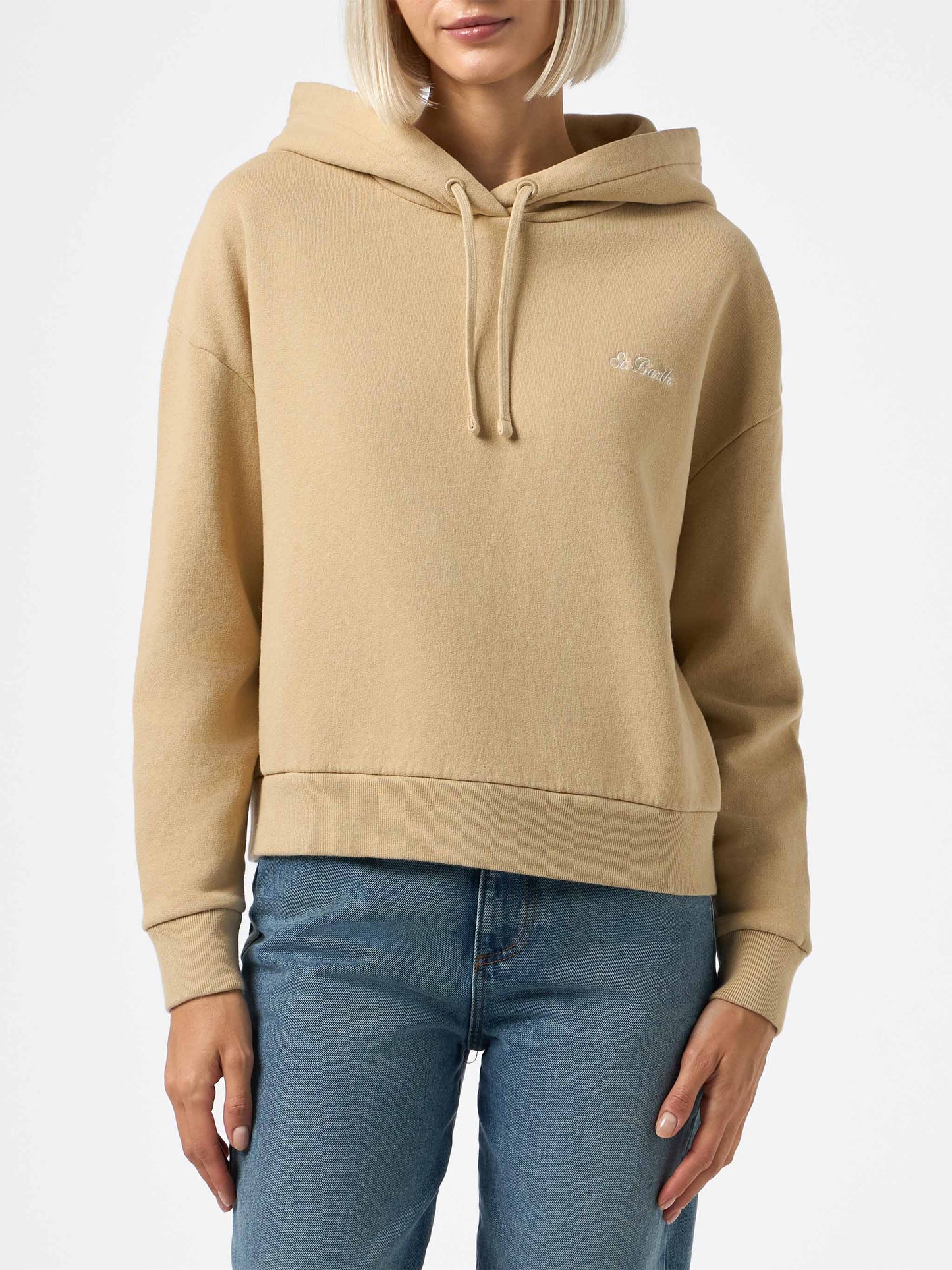 Woman beige fleeced cotton hooded sweatshirt Mindy - MC2 Saint Barth