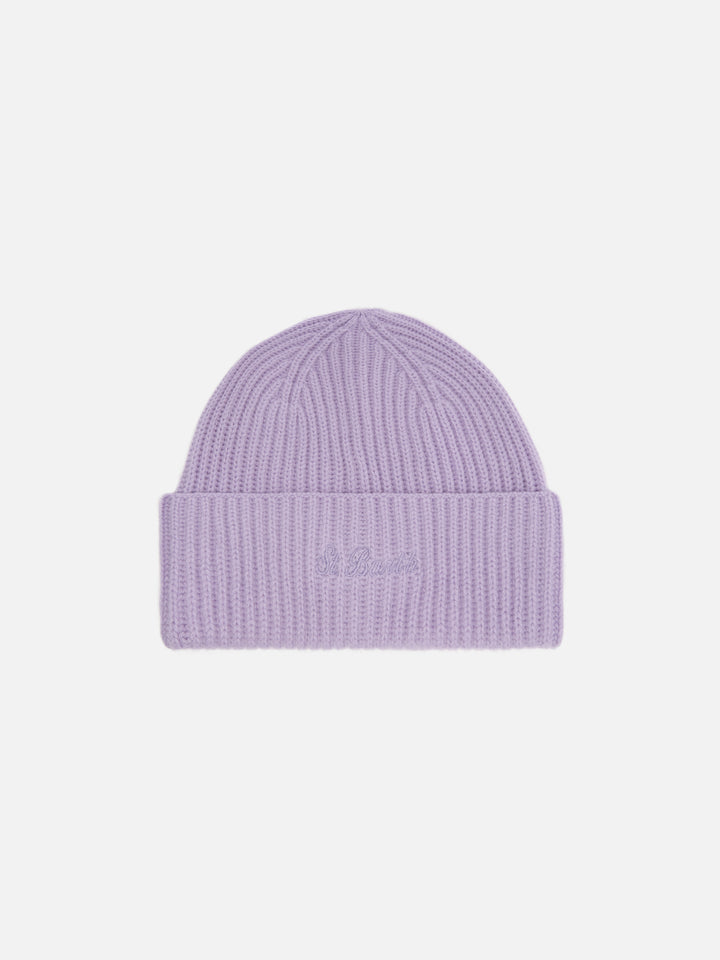 Berretto Moss in 100% LANA lilla con ricamo St. Barth