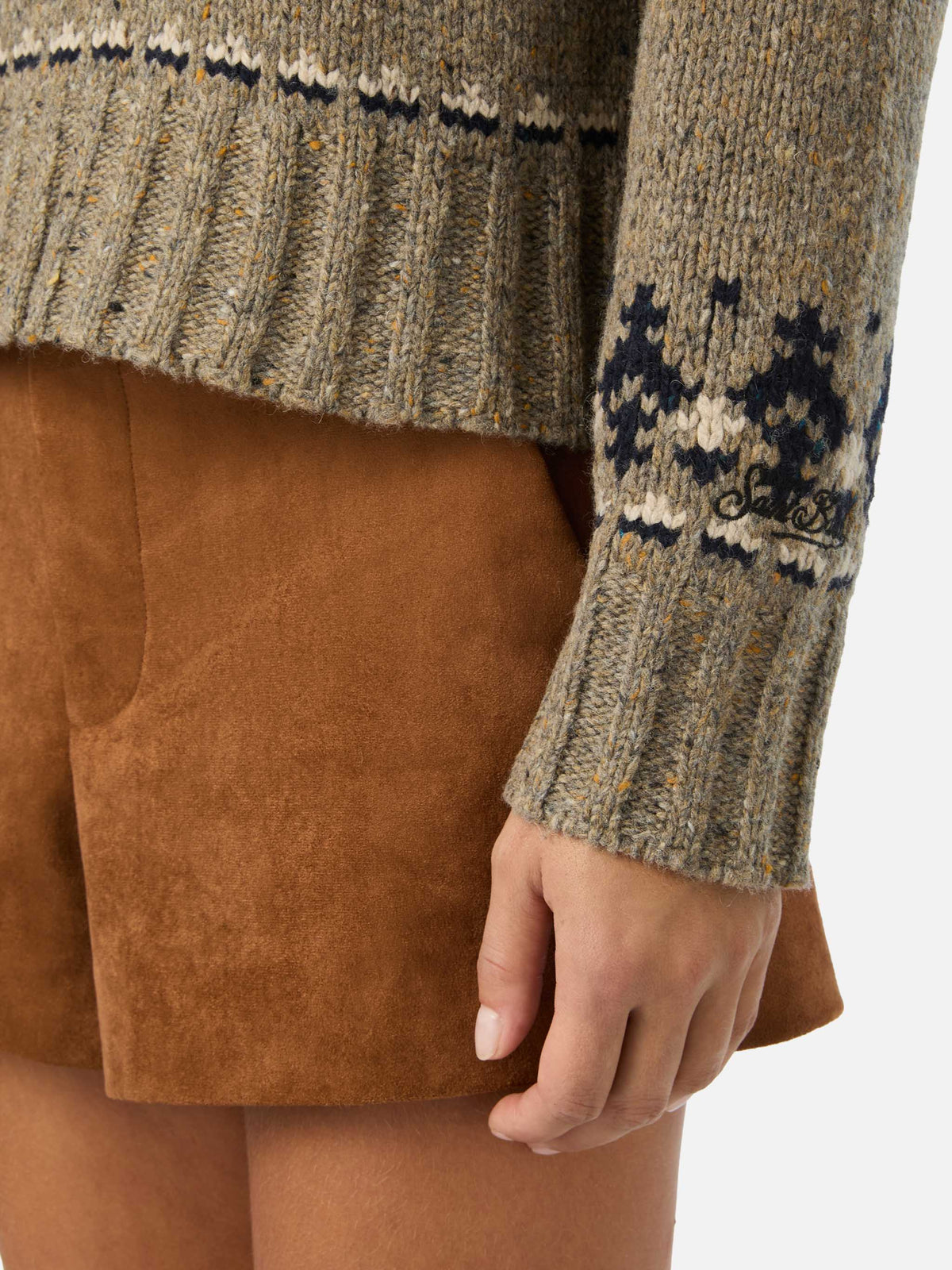 Merida Donegal wool blend crewneck knit with fair isle pattern