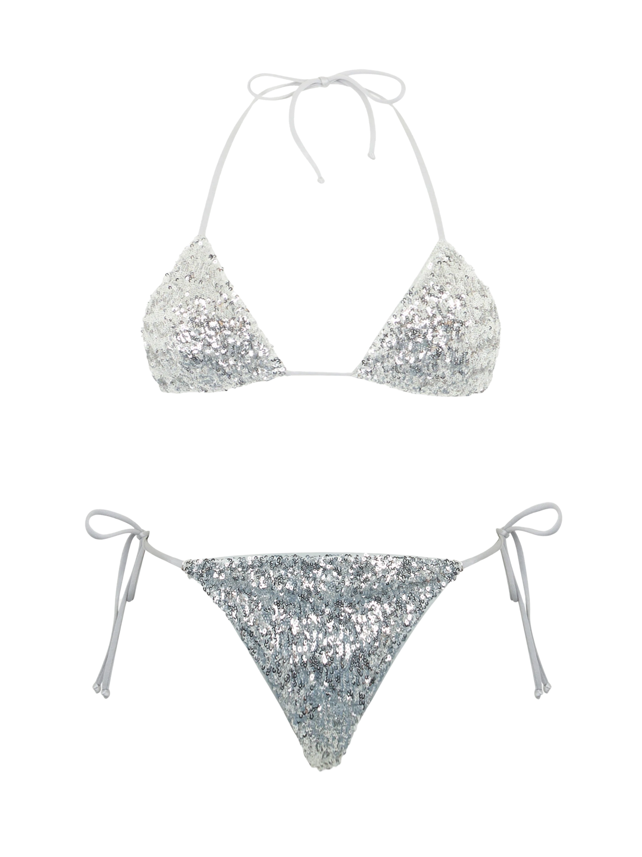 Woman silver sequins triangle bikini Leah Marielle – MC2 Woman silver sequins triangle bikini Leah Marielle – MC2
