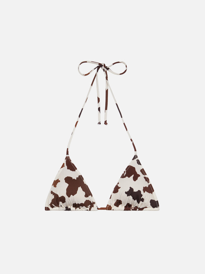 Leah top bikini triangolo con stampa muccata