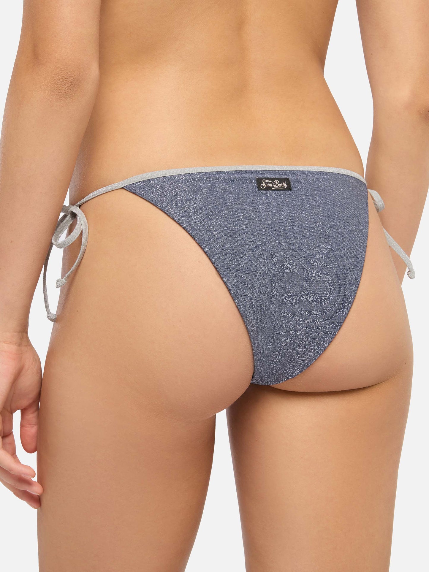 Marielle avio blue lurex classic swim briefs with silver piping