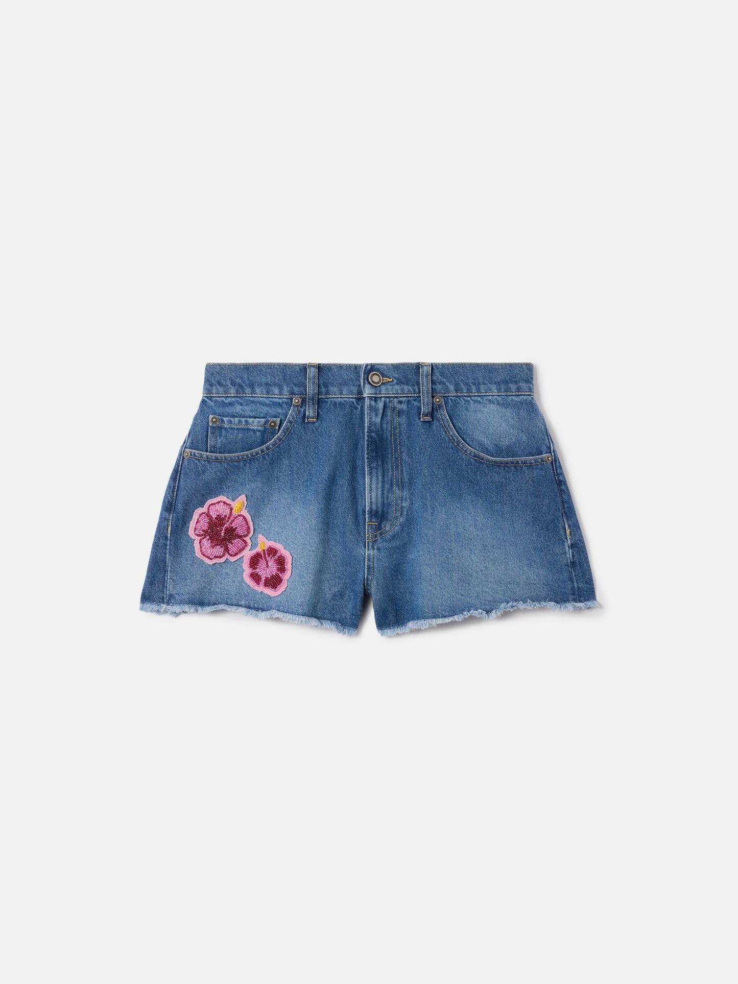 Musa denim shorts with embroidered floral patches