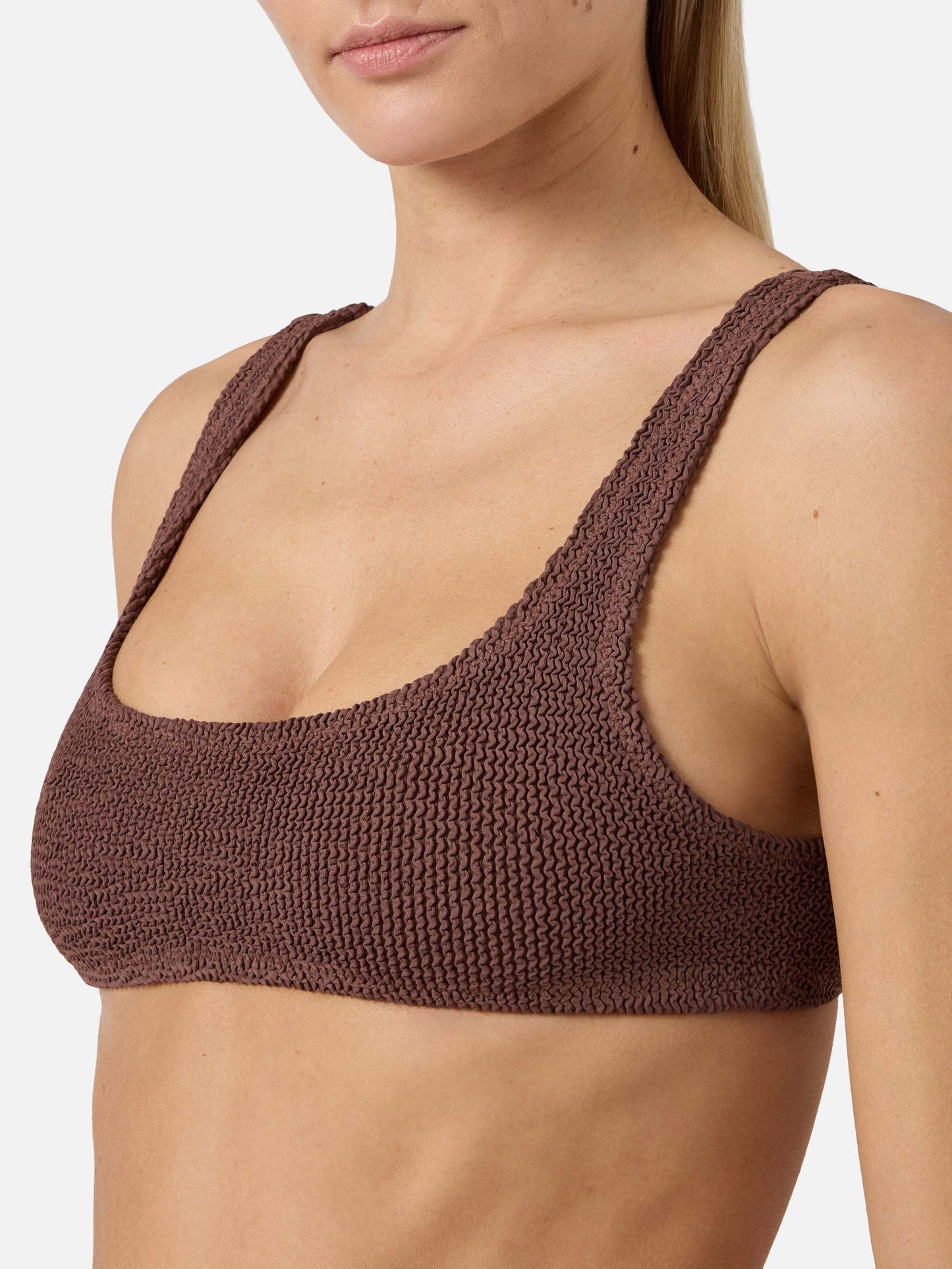 Naima bralette bikini top in brown crinkle fabric