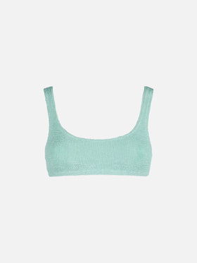 Naima – Klassisches Bralette-Top in Crinkle-Optik in Salbeigrün