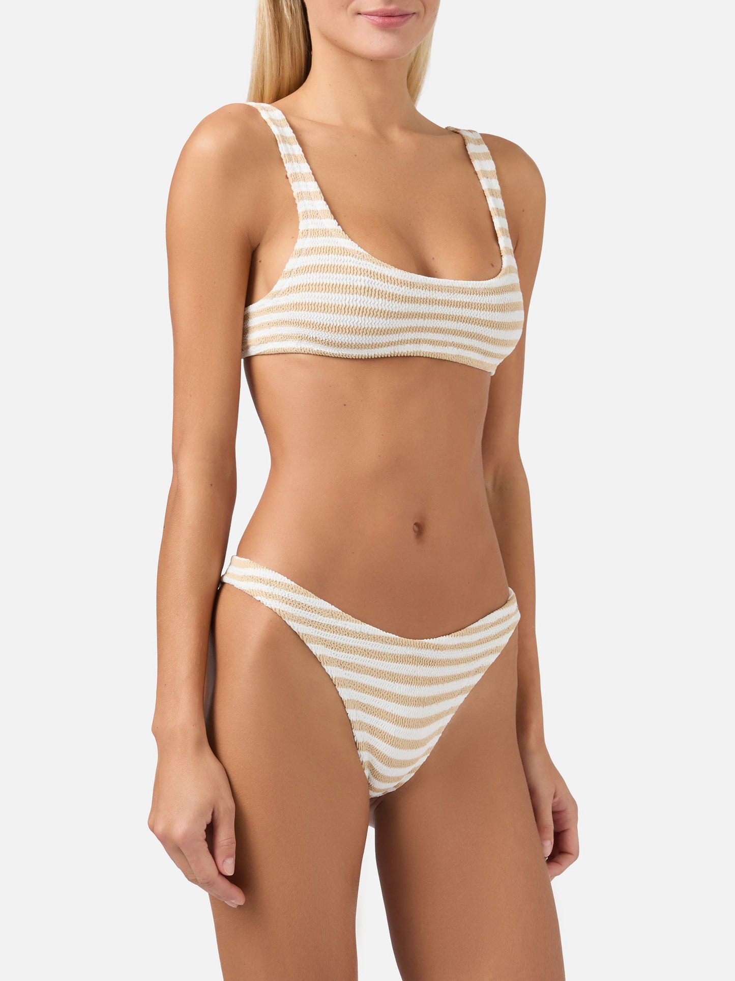 Crinkle bralette bikini Naima Naomi with beige striped print