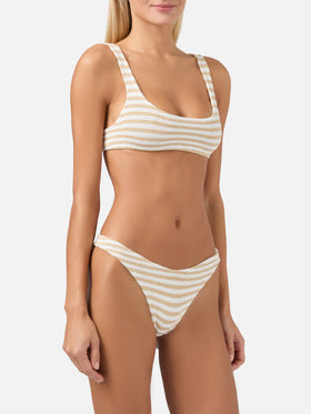 Crinkle bralette bikini Naima Naomi with beige striped print