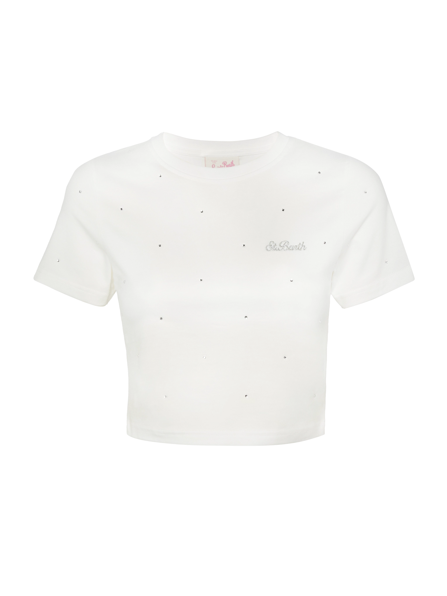 White cotton Nives T-shirt with all-over rhinestones