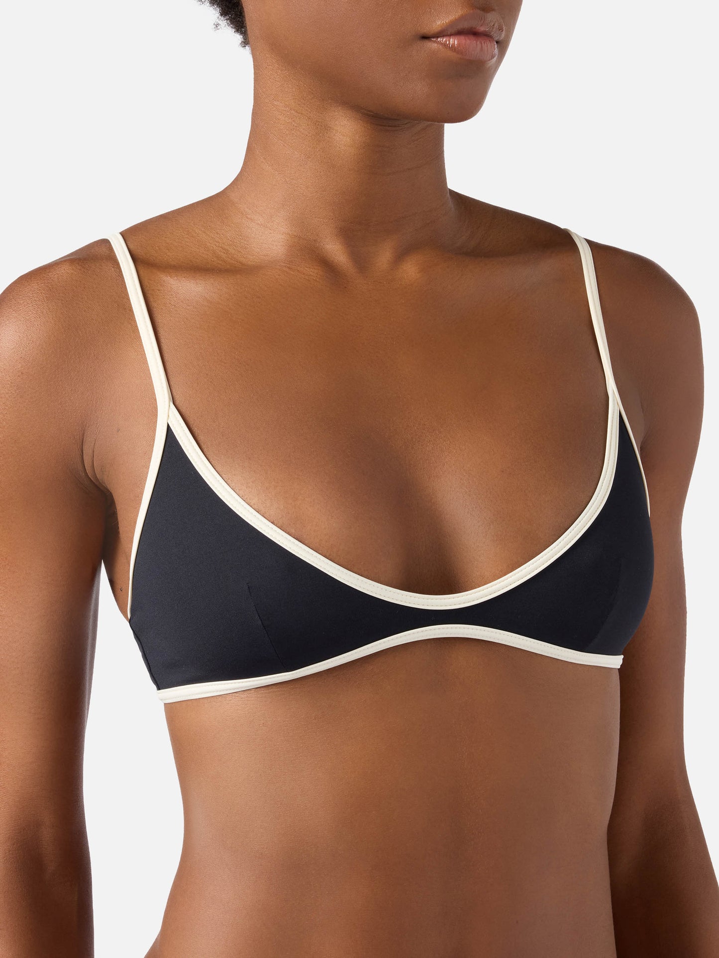 Haut de bikini brassière Paloma à liens en noir avec finitions contrastées