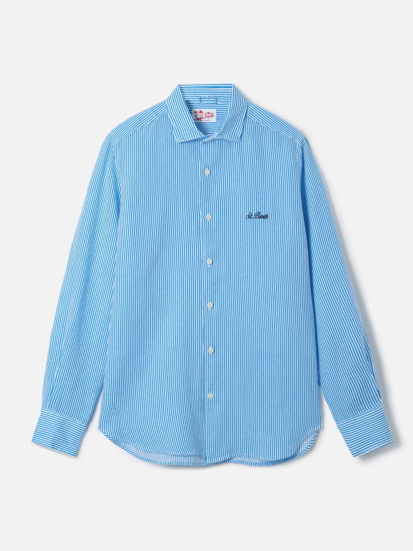 Man turquoise striped linen shirt Pamplona