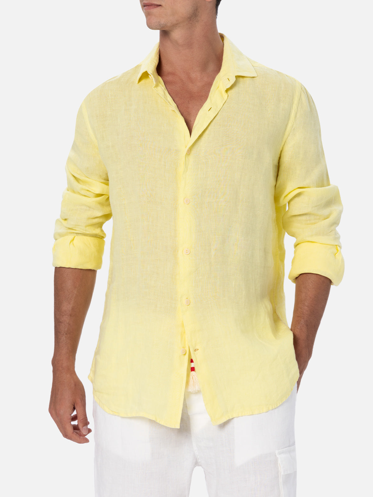 yellow dress shirt men Pamplona linen shirt in pale yellow