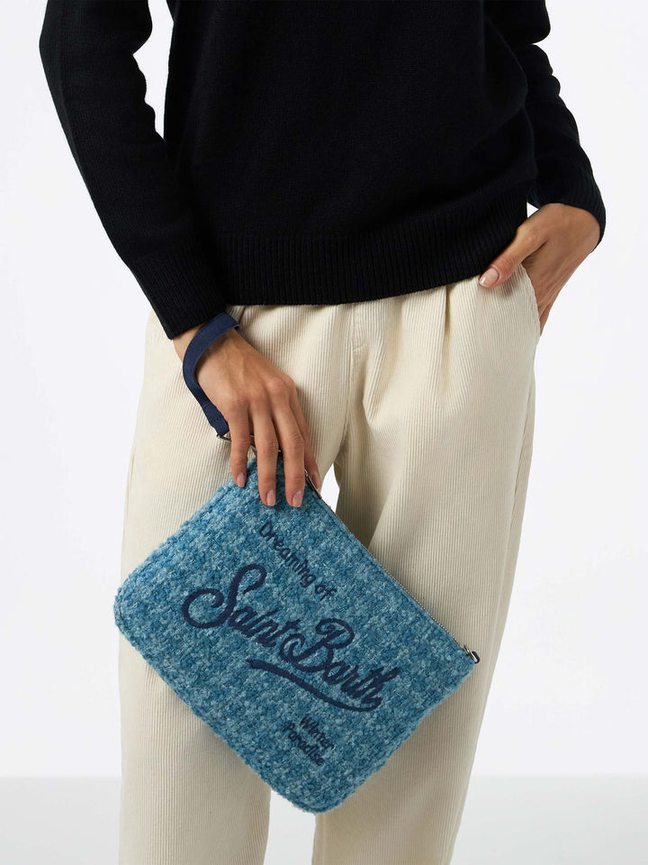 Blue tweed Parisienne pouch with chain - MC2 Saint Barth