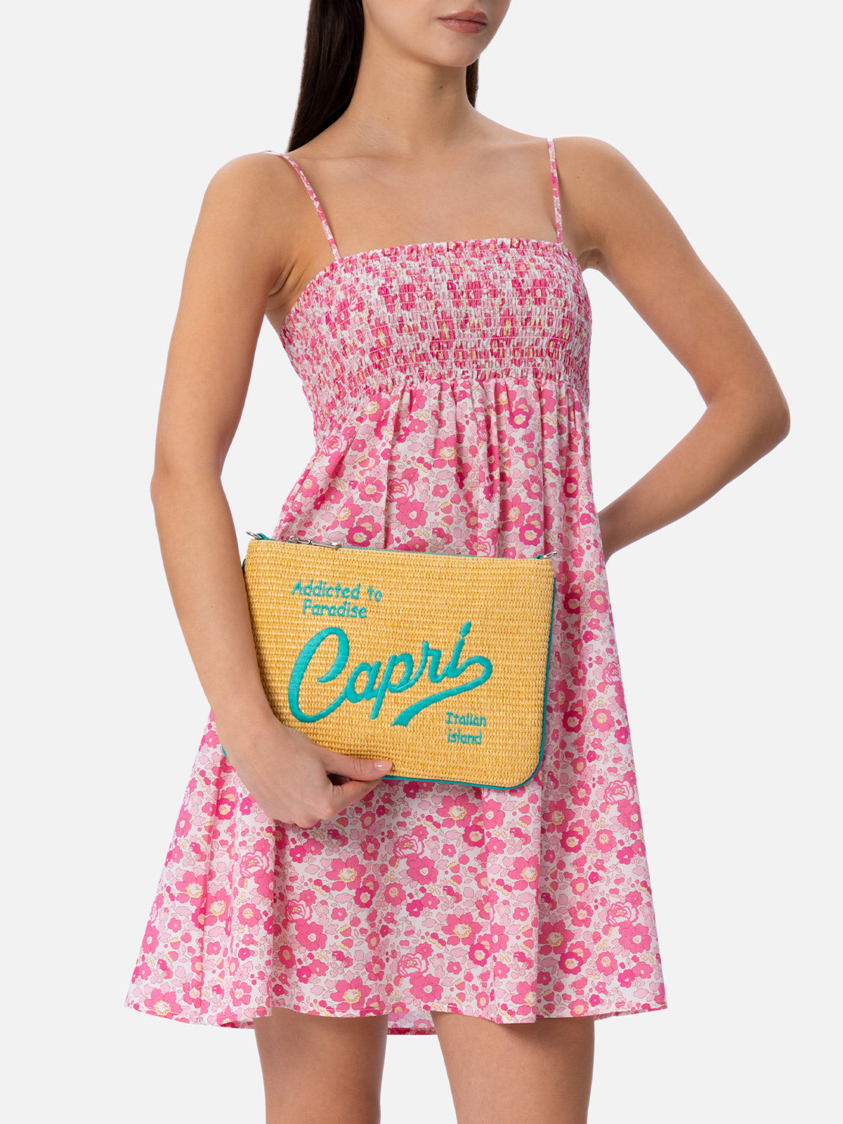 Parisienne Stroh-Clutch mit Capri-Stickerei