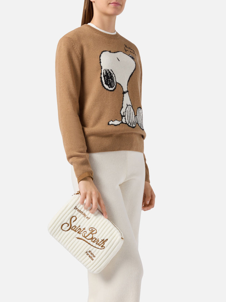 Borsa crossbody Parisienne Wool Rib in misto lana a coste bianca