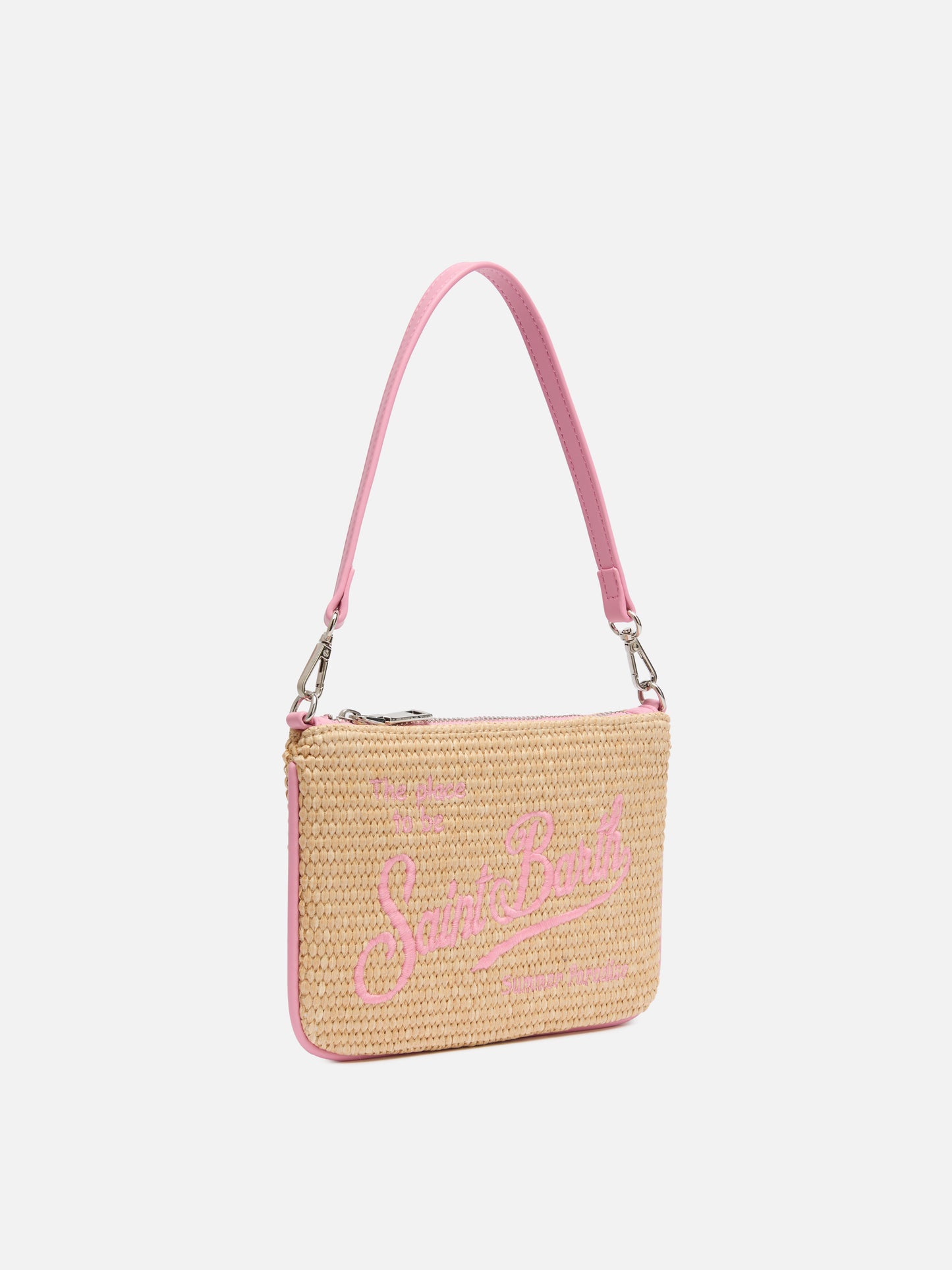 Beige Parisienne Straw mini pouch bag