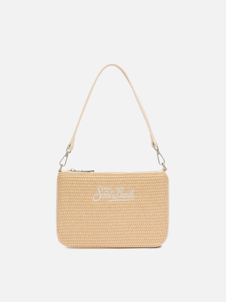 Beige Parisienne Straw mini pouch bag