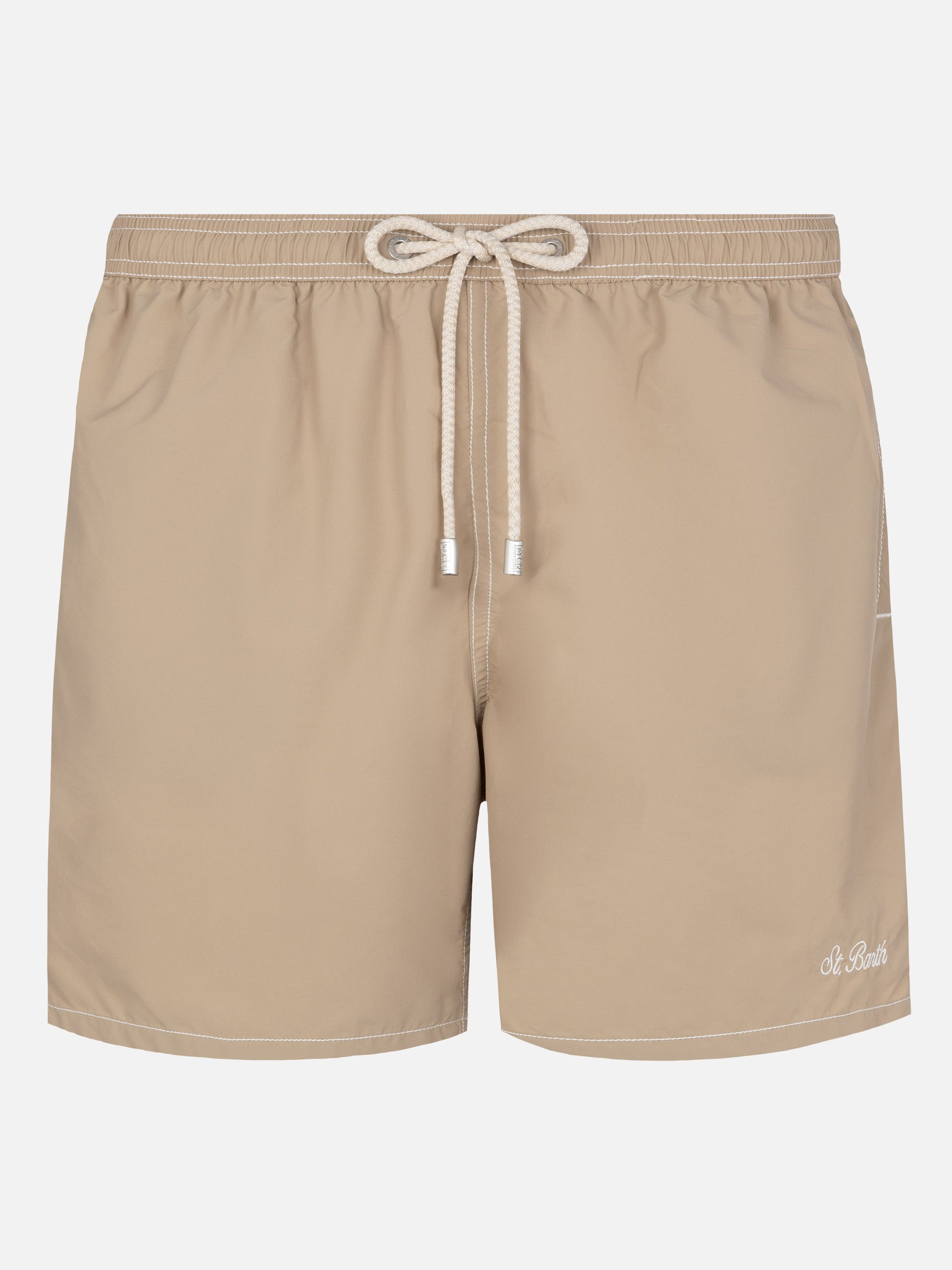 Beige mid-length classic light swim shorts Patmos - MC2 Saint Barth