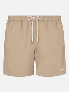 Beige mid-length classic light swim shorts Patmos - MC2 Saint Barth