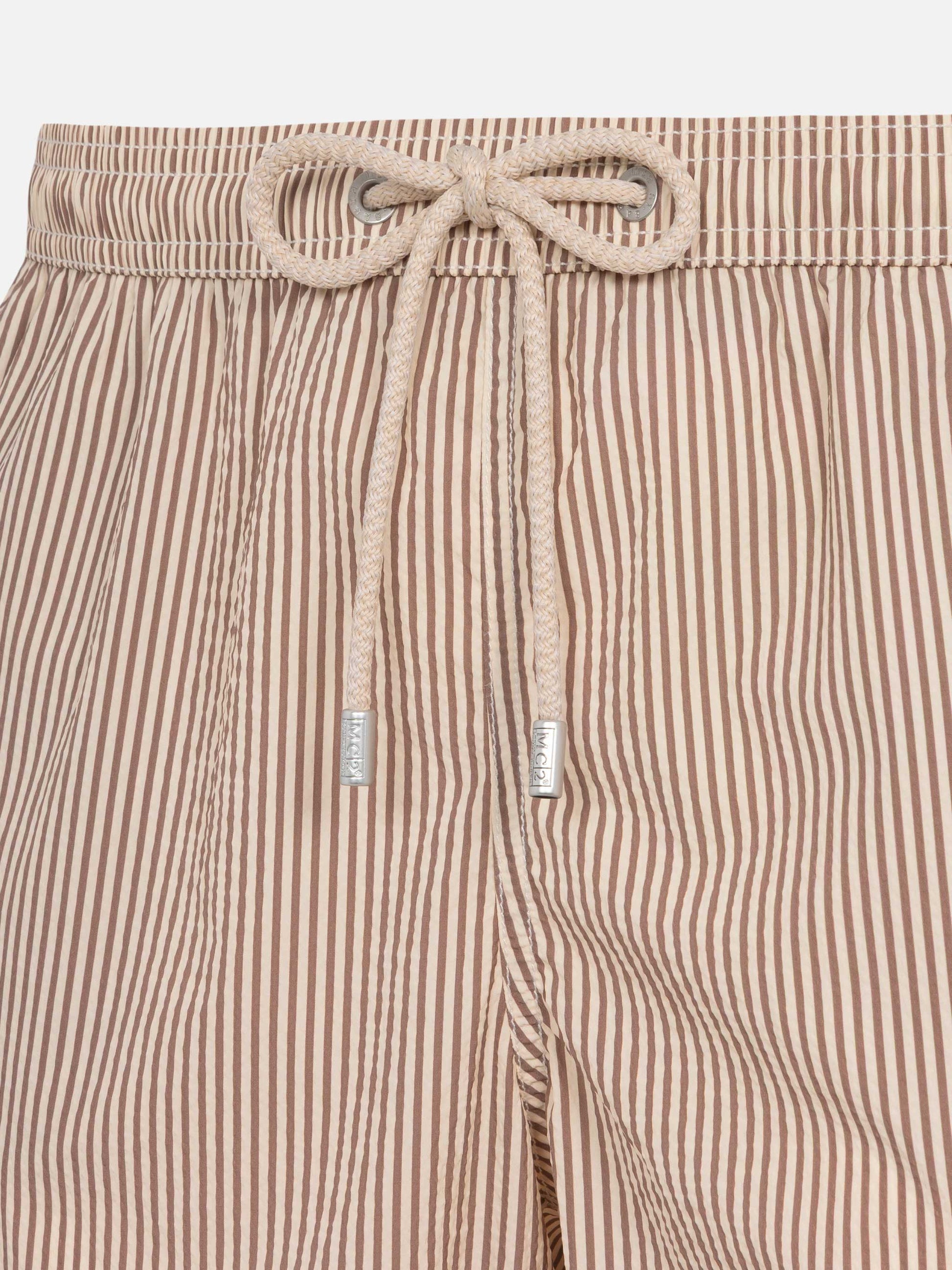 Seersucker beige striped classic light swim shorts Patmos - MC2 Saint Barth
