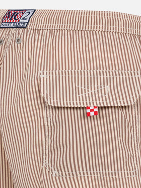 Seersucker beige striped classic light swim shorts Patmos - MC2 Saint Barth