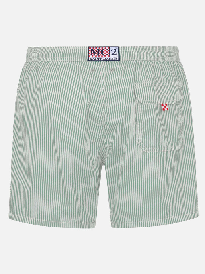 Costume classico leggero Patmos in seersucker a righe verdie salvia