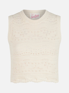 Woman sleeveless cotton knit top Peach - MC2 Saint Barth