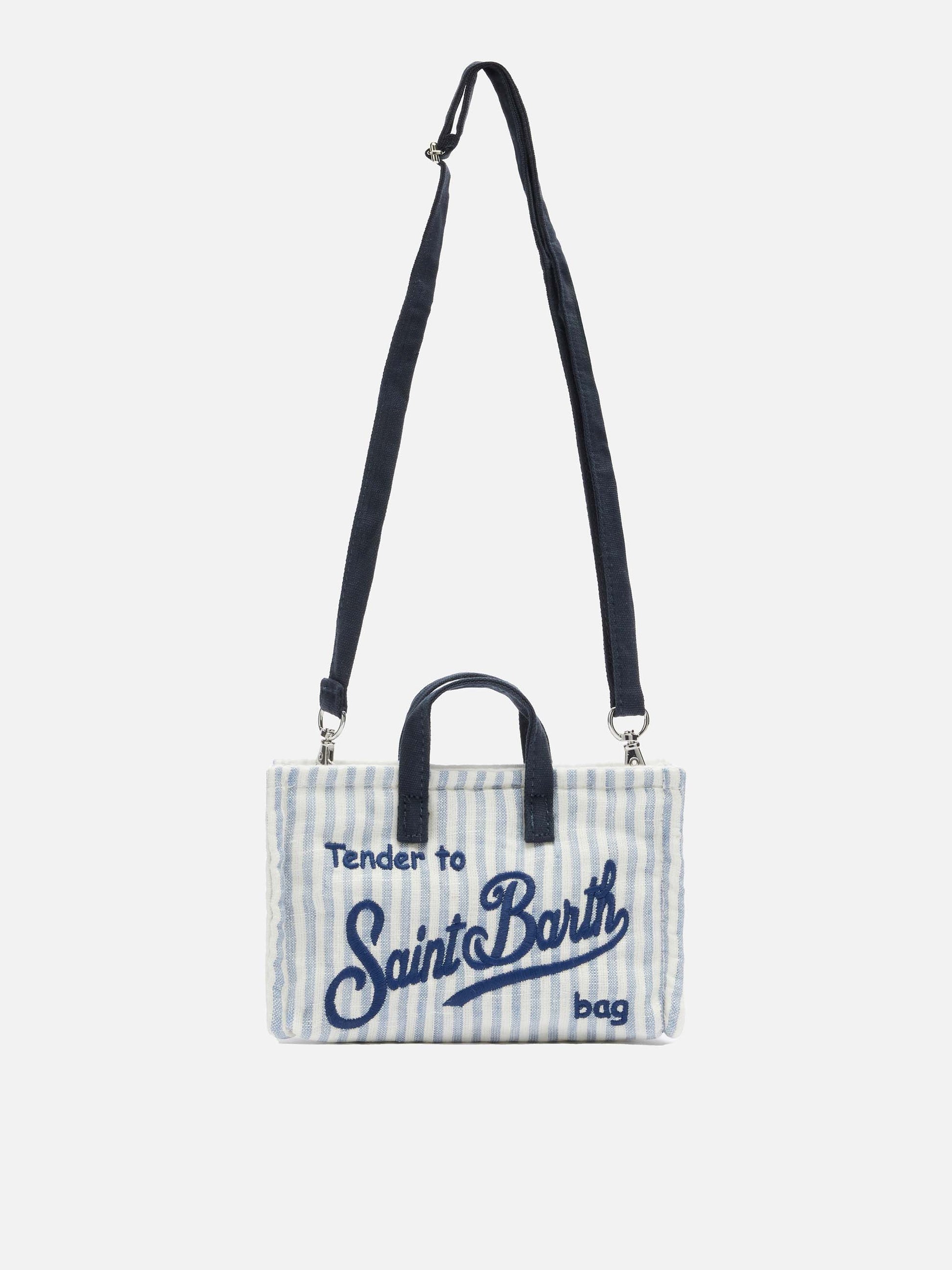 Linen Phone Bag with light blue striped print - MC2 Saint Barth