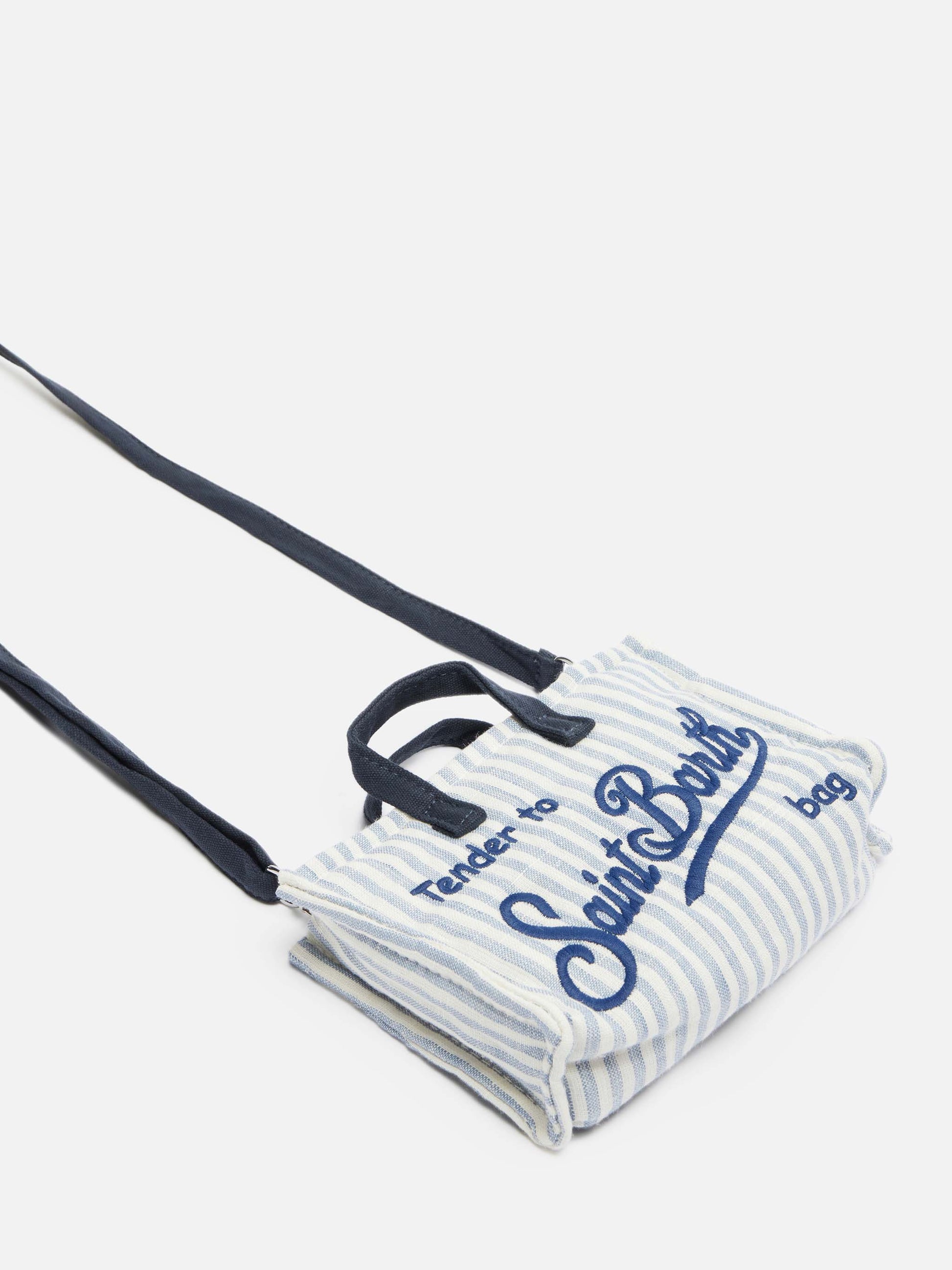 Linen Phone Bag with light blue striped print - MC2 Saint Barth