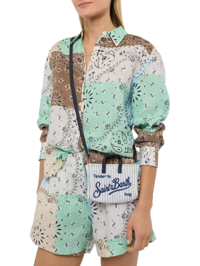 Linen Phone Bag with light blue striped print - MC2 Saint Barth