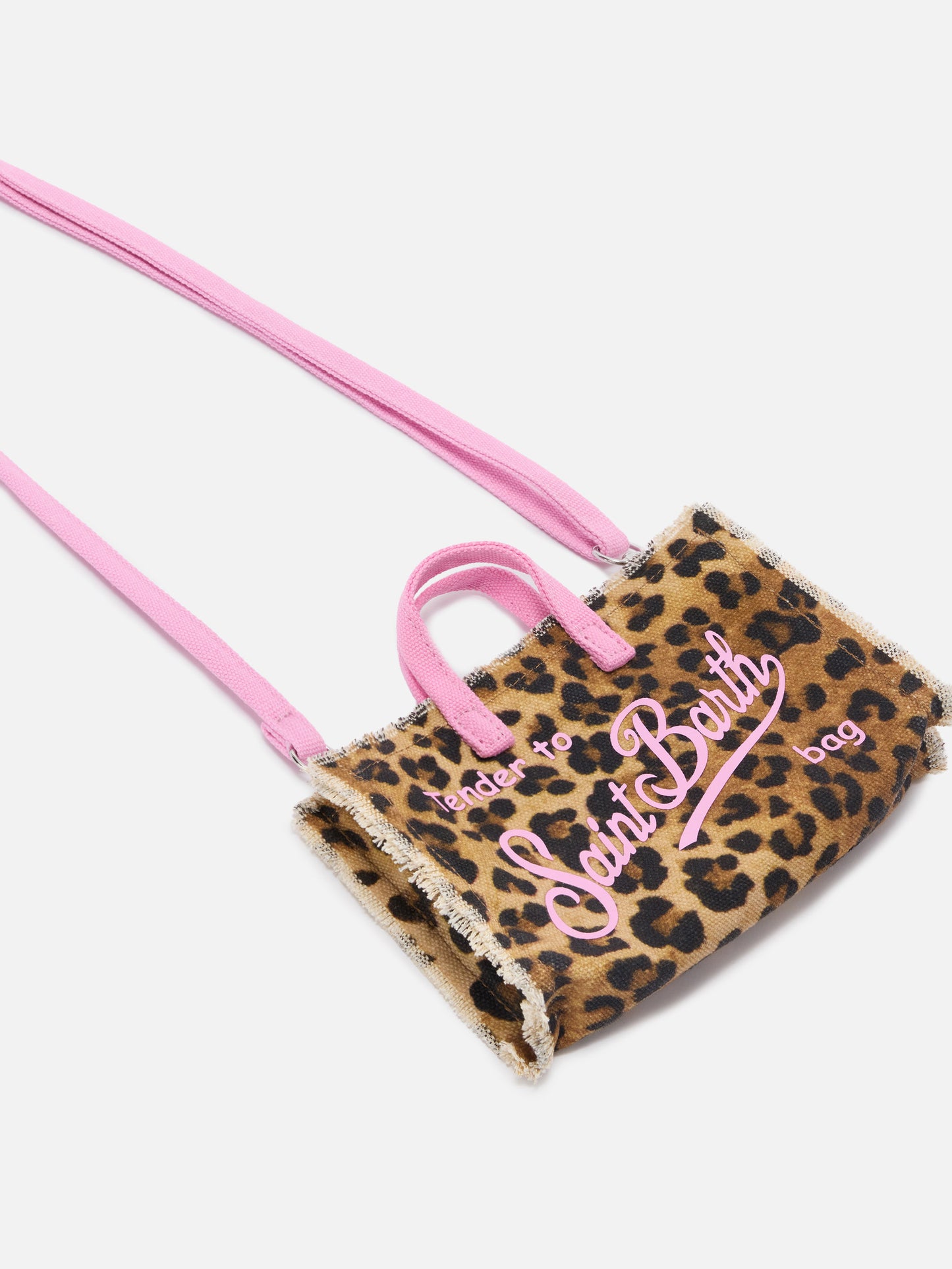 Sac en toile Micro Phone avec imprimé léopard et logo contrasté rose