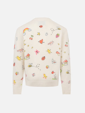 Girl white crewneck sweater Princess with Saint Barth sketch print - MC2 Saint Barth