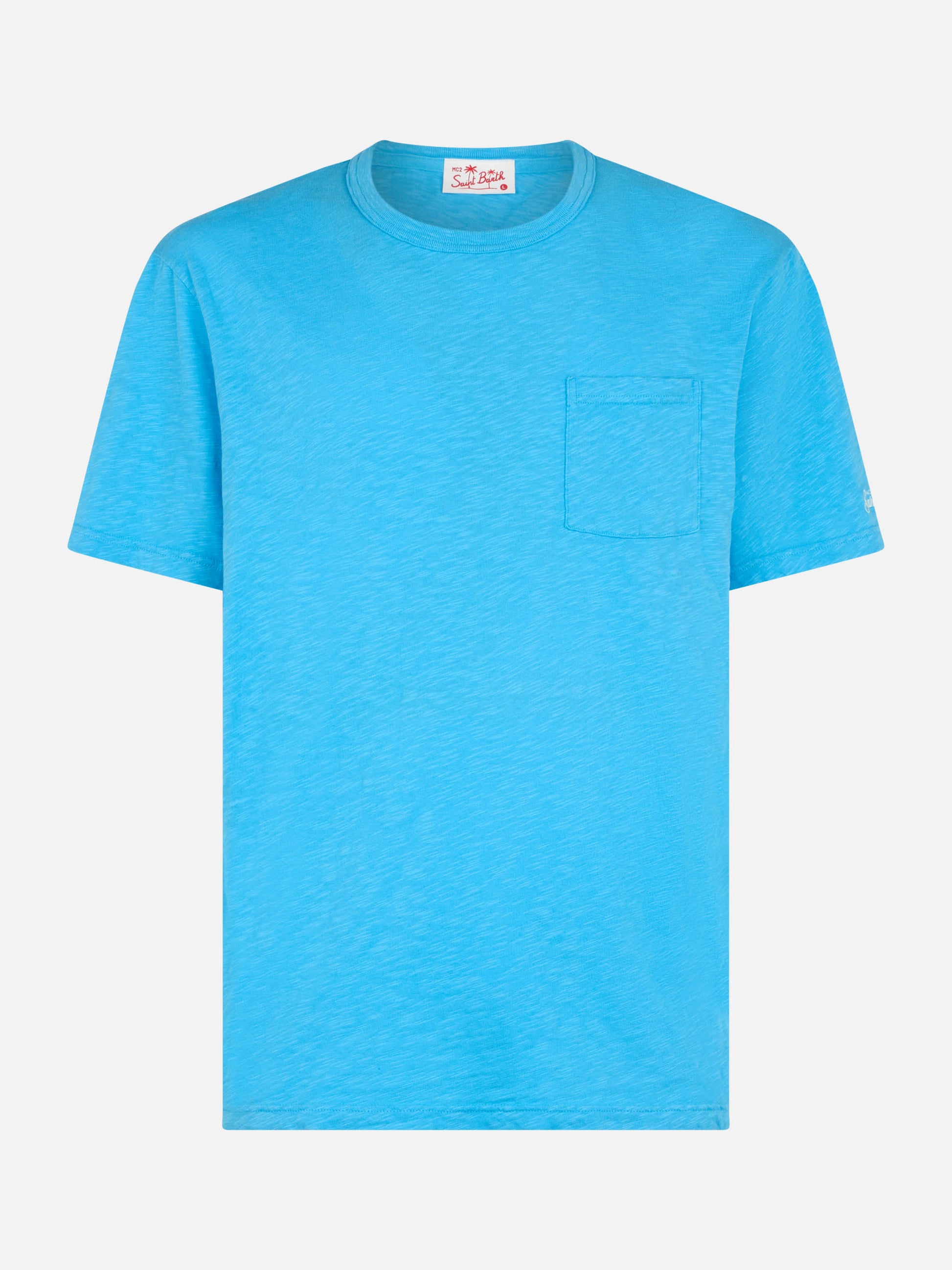 Man bluette flamed cotton t-shirt President with embroidery - MC2 Saint Barth