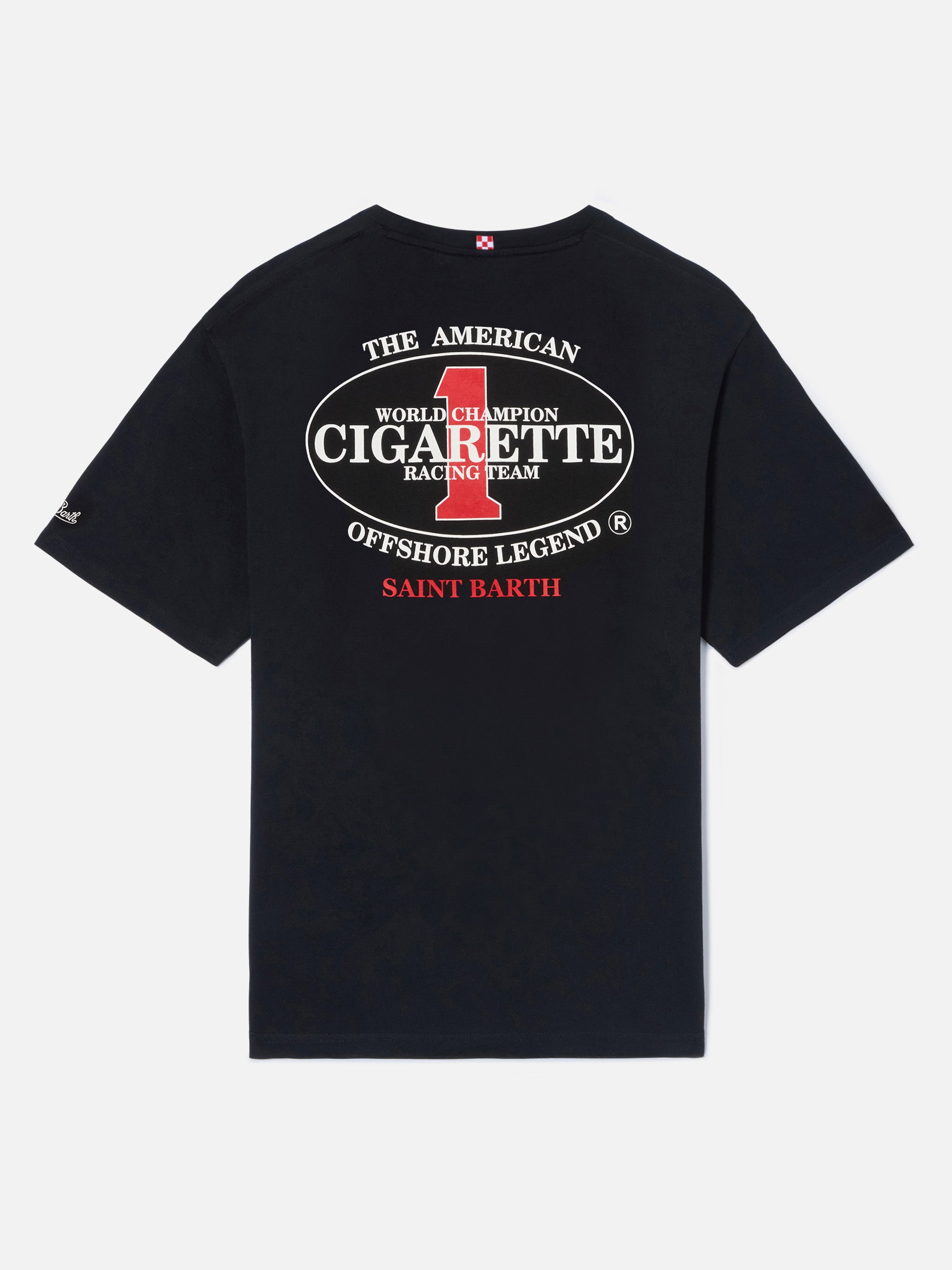 cigarette racing shirts ALL Apparel Store while the back is enriched with a large graphic featuring the Cigarette Racing Team logo and Offshore Legend Saint Barth lettering MEN Cigarette Racing Apparel