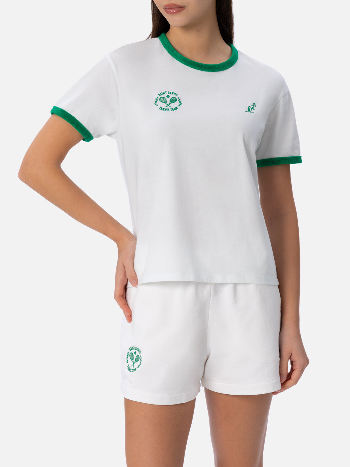 Cotton jersey crewneck t-shirt Priscilla with terry piping | AUSTRALIAN BRAND SPECIAL EDITION - MC2 Saint Barth