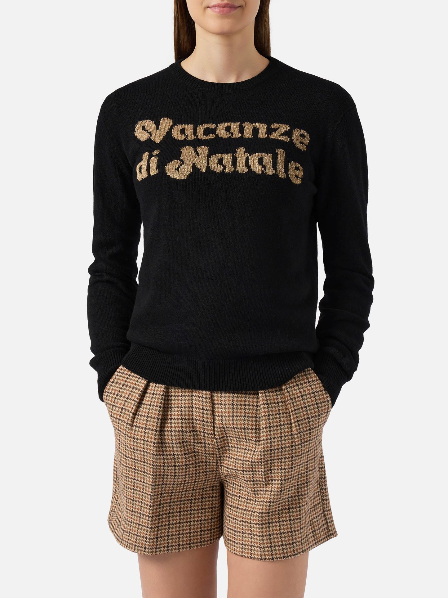 Maglione New Queen in misto cashmere nero con jacquard Vacanze di Natale | VACANZE DI NATALE SPECIAL EDITION