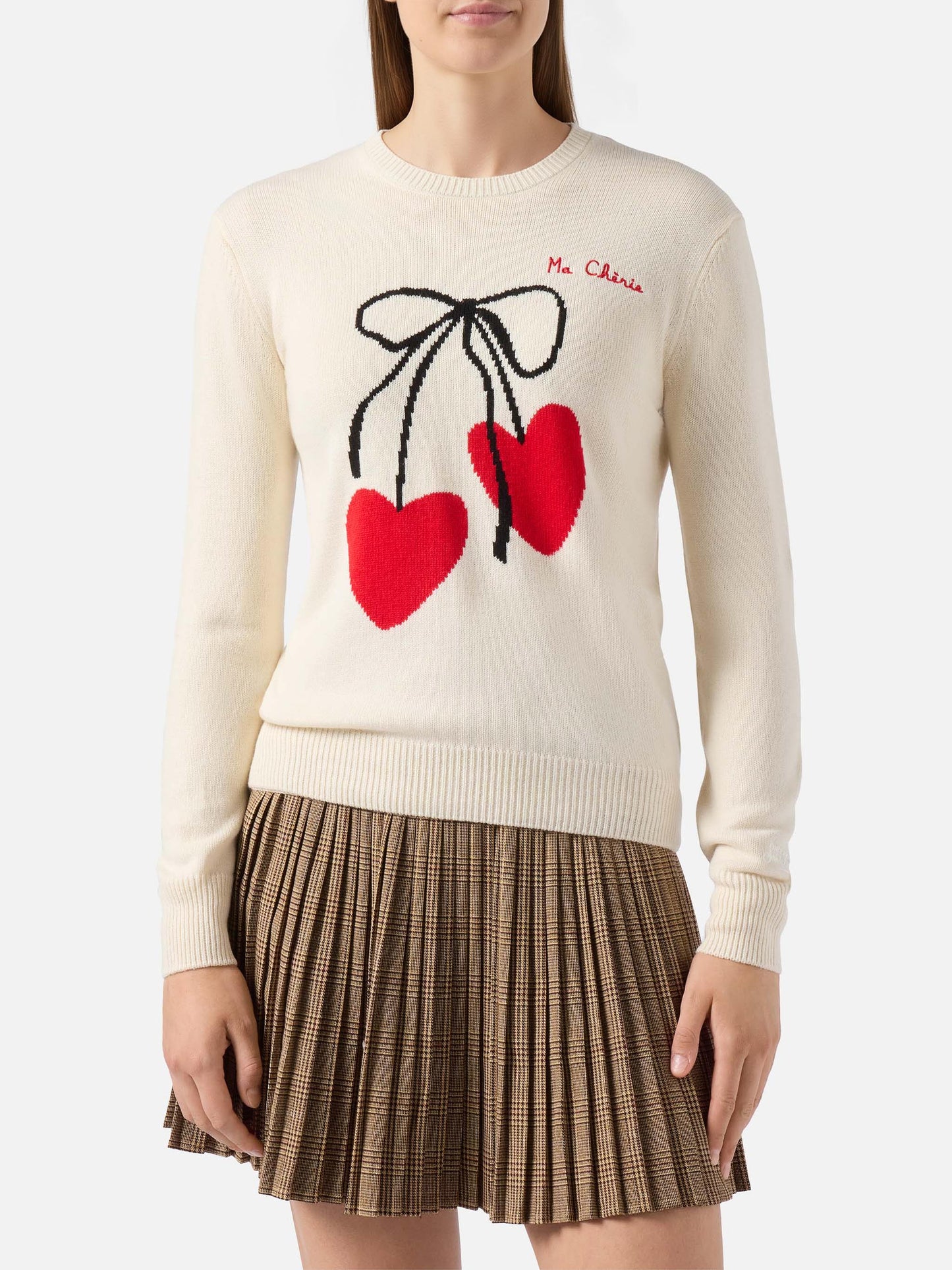 Maglione New Queen in misto cashmere bianco con ricamo Ma cherie