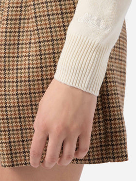 New Queen cashmere-blend sweater in white with Bollicine Addicted lurex jacquard