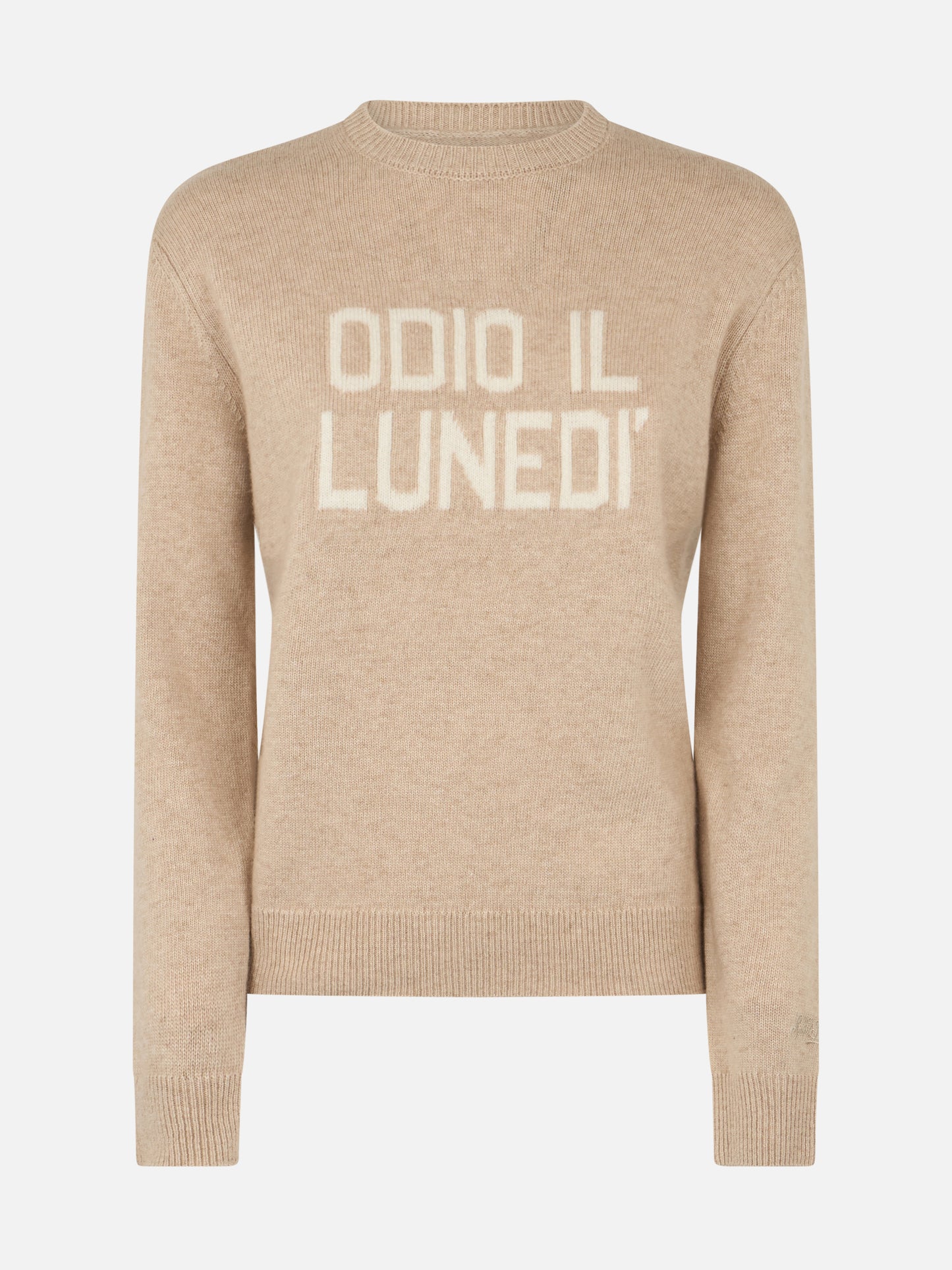 Beiger Damenpullover New Queen mit Odio il Lunedì-Aufdruck