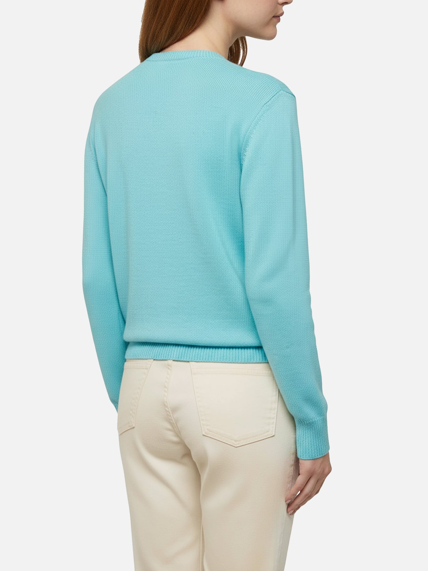 Wassergrüner Pullover New Queen mit Raclette & Paillettes Pailletten-Schriftzug