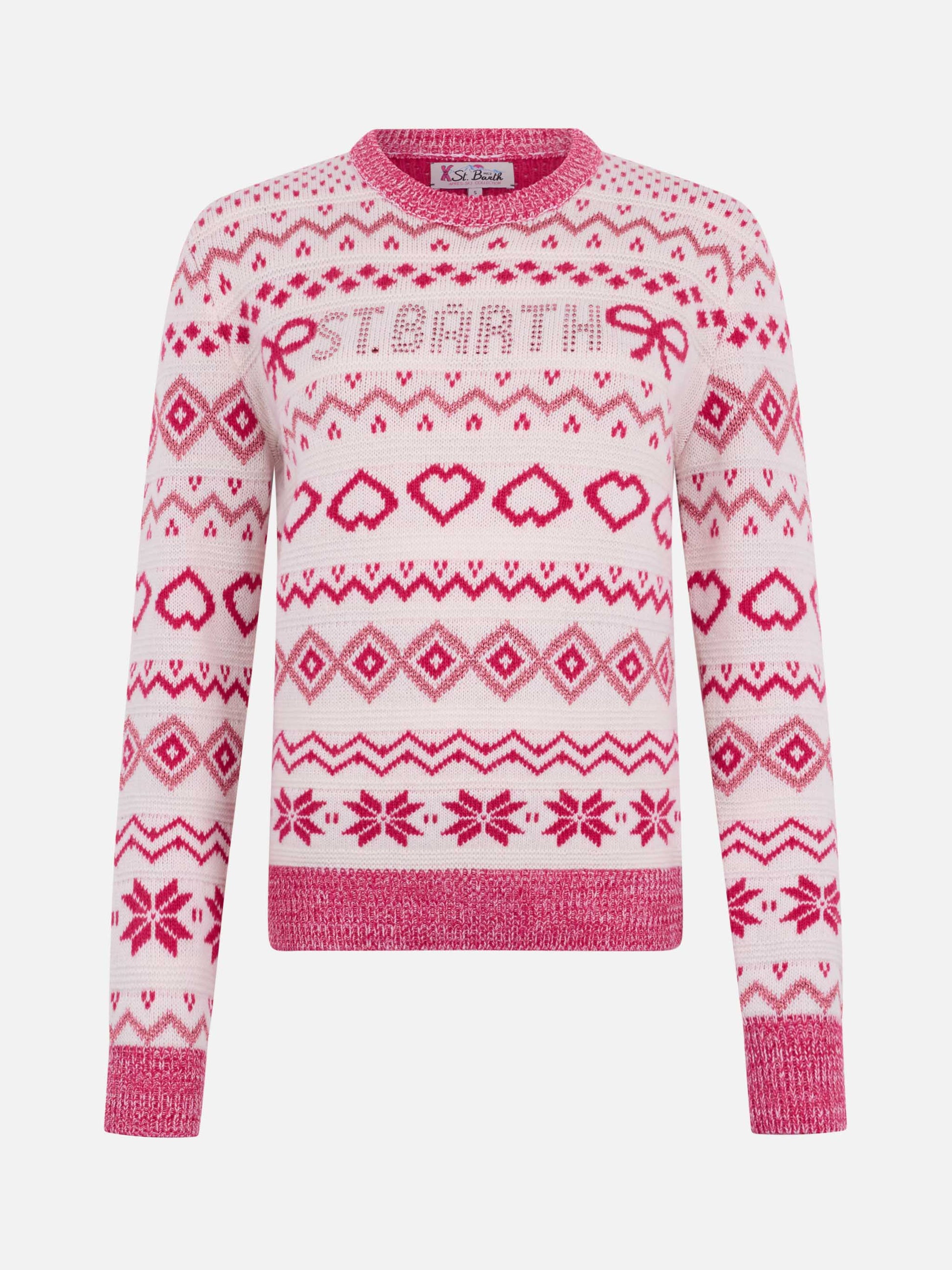 Woman sweater New Queen with fair isle jacquard and rhinestone logo - MC2 Saint Barth