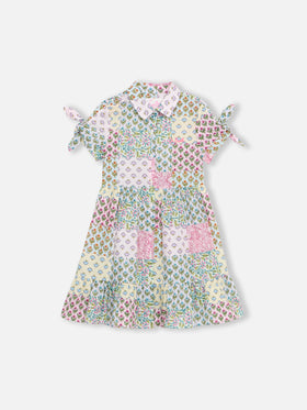 Girl cotton dress Queenie with flower print - MC2 Saint Barth