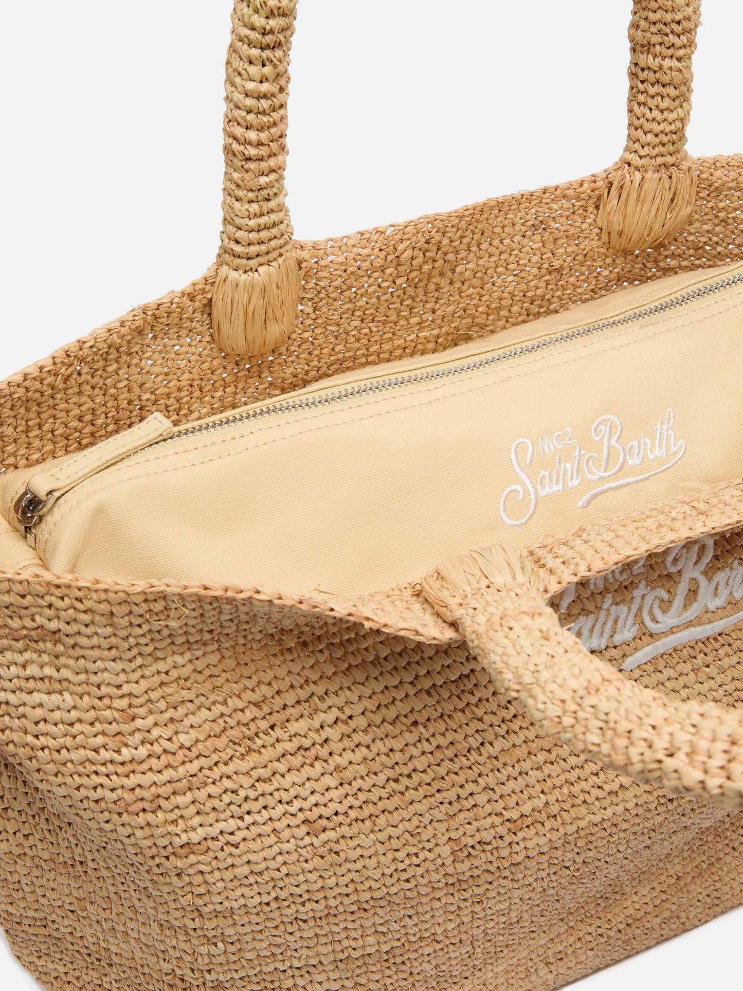 Beige Raffia Beach bag with cotton pouch