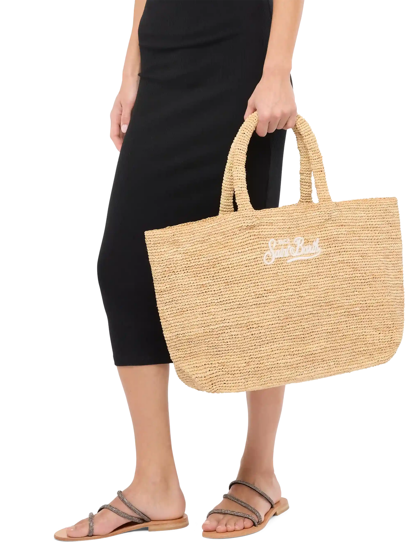 Beige Raffia Beach bag with cotton pouch