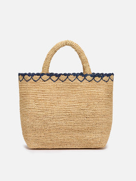 Rafia Mid Beach Bag beige con pochette interna in cotone e bordo a cuori